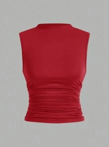 SHEIN Essnce 女士夏季實色褶皺背心上衣，3件/包 - 紅白色 - 查看 4