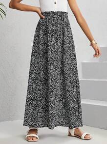 SHEIN 女童休閒、寬鬆、度假風格編織印花裙 - 黑色 - 查看 5