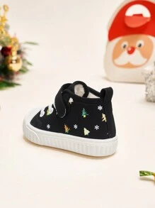 男孩黑色時尚聖誕設計高幫運動鞋適用於舒服的和休閒穿戴(隨機圖案) - 黑色 - 查看 9