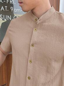 Manfinity BRENVOR Men Summer Casual Texture Weave Shirt - Khaki - View 5