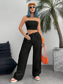 SHEIN Coolane Textured Strapless Top & Cargo Pants
