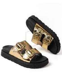 Women's Casual Creative Gold Color Platform Comfortable Slippers - Gold - View 6