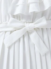 SHEIN Tween-Mädchen Weißes Kleid mit asymmetrischem Ausschnitt und Rüschenbesatz für den Sommer