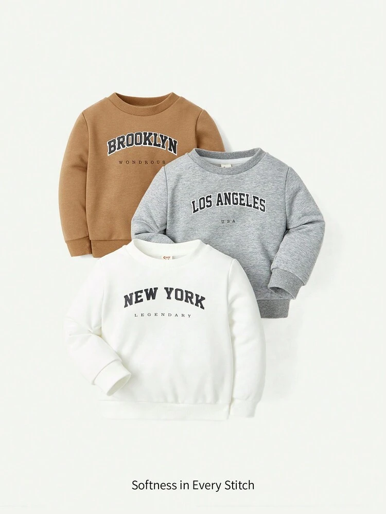 Baby Boys' Casual Letter Printed Round Neck Sweatshirt With Regular Shoulder