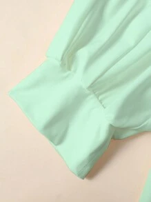 Calvaya 大尺碼純色泡泡袖鈕扣襯衫 - 薄荷綠 - 查看 5