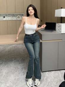 DAZY Spaghetti Strapped Beauty Back Chest Support Design Four Seasons Base Layer Summer, Workout - White - View 4