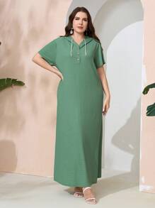 Seusyu 大尺碼女款鬆身連帽阿拉伯服裝,短袖,鈕扣門襟,夏季 - 薄荷綠 - 查看 7