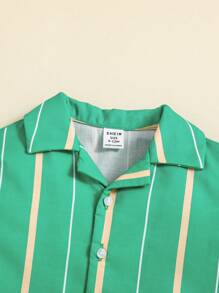SHEIN Baby Boy Striped Short Sleeve Shirt With Lapel Collar And Casual Shorts Set
