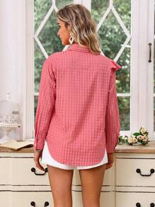 Aveloria Women's Asymmetrical Ruffle Trim Plaid Pattern Blouse Fall Cloth For Women - Multicolor - View 2