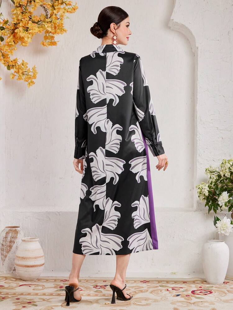 Spring Casual Loose Fit Color Block Long Sleeve Dress Fall Cloth For Women