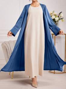 Al Najma Mujeres Solid Color Button Decor manga larga árabe Robe