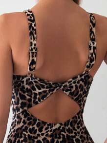 SHEIN Swim Summer Beach Leopard Print Round Ring Cutout One-Piece Swimsuit - Multicolor - View 5