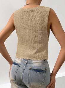 Chiquease Casual V-Neck Spring/Summer Knitted Cardigan - Khaki - View 2