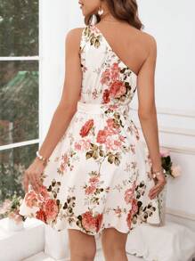 SHEIN VCAY Vestido casual de verano con un hombro y estampado floral