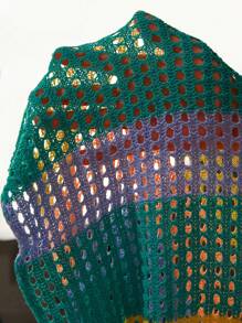 Swim Lushoire Plus Size Women's Summer Beach Striped V-Neck Batwing Short Sleeve Hollow Out Cover-Up Dress - Multicolor - View 7