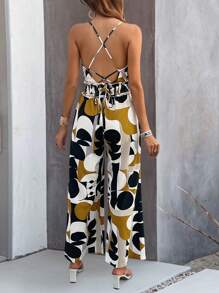 Breezaya Women's Geometric Printed Halter Jumpsuit With Flounce Hem - Yellow - View 2