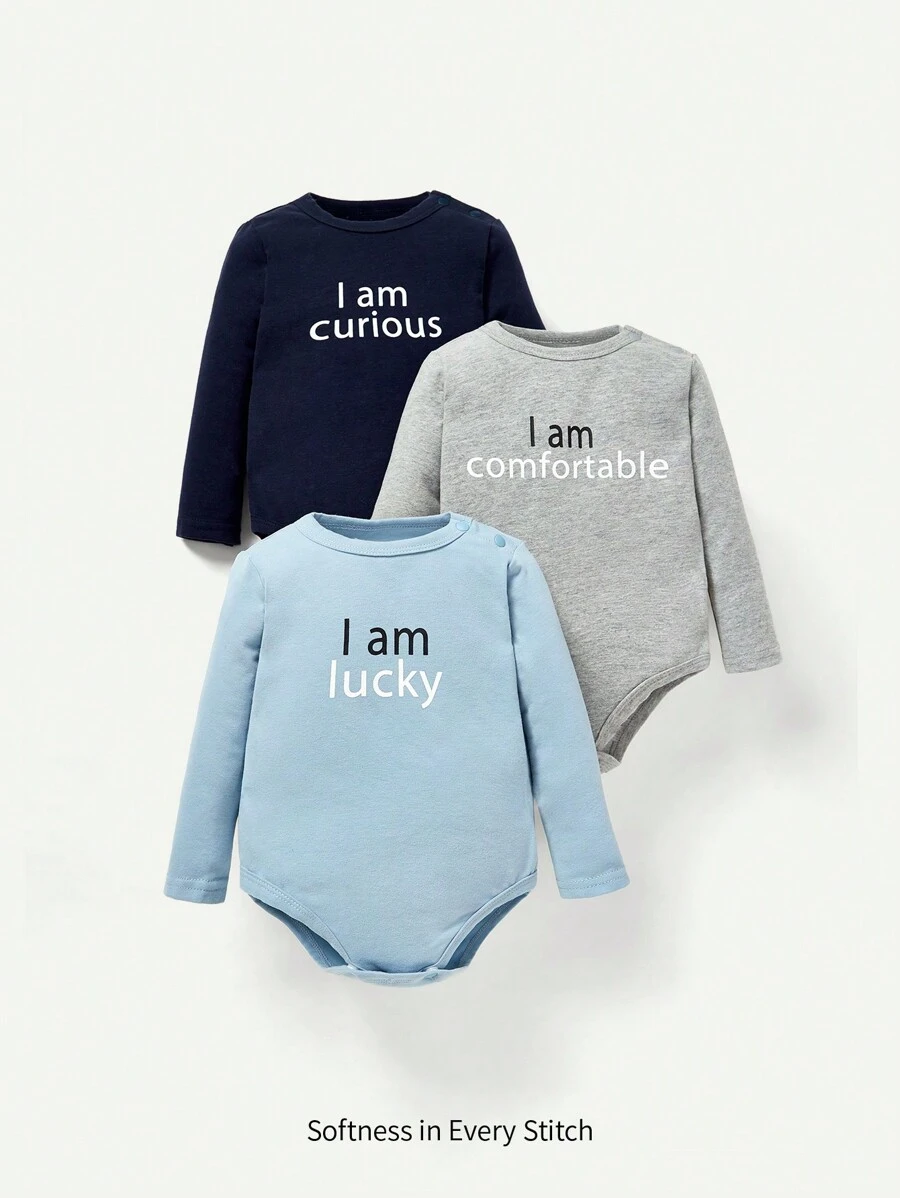 Mały chłopiec 3pcs Grafika ze sloganem Kombinezony - Niebieski - Zobacz 1