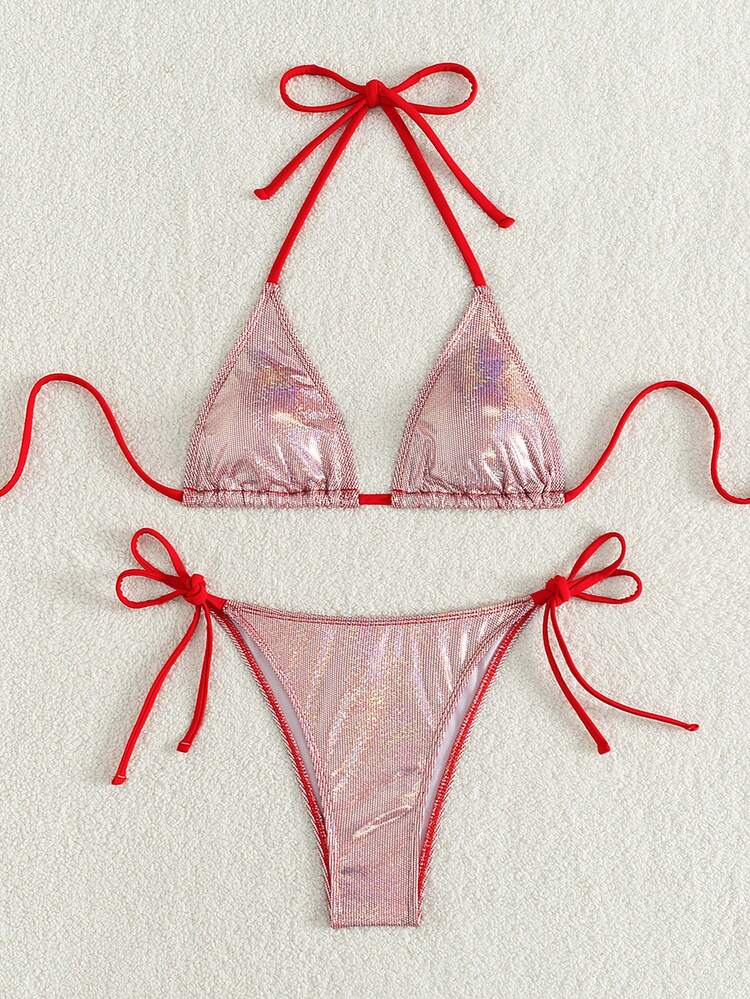 Summer Beach Halter Neck Bikini Set Top And Side Tie Bikini Set Bottom Two Pieces Bikini Set