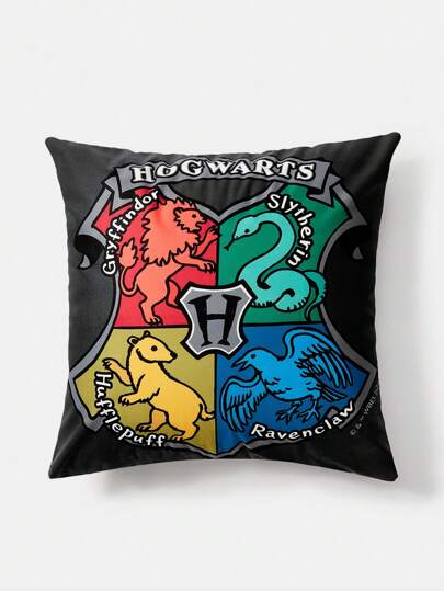 HARRY POTTER X SHEIN Almohada de 45*45 cm con diseño de insignia de cuatro casas de colores, regalos, de vuelta a la escuela