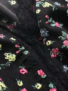 Dazy Petite Plus Plus Size Floral Printed Vacation Style Dress With Patchwork Lace Hem And Slit - Black - View 8