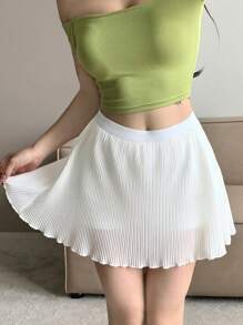 DAZY Summer Pleated Striped Wave Edge Shorts - White - View 6