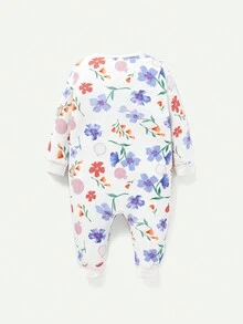Cozy Pixies 新生兒女寶寶花紋圓領長袖連體衣套裝 - 藕粉色 - 查看 3