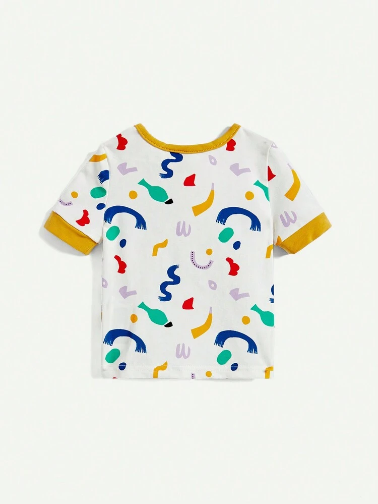 Baby Boy Snug Fit Pajamas Cartoon Printed Round Neck Top & Long Pants Homewear Set