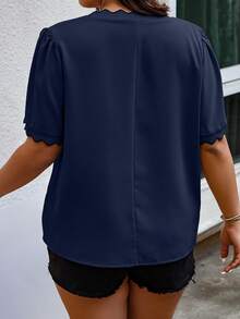 Calvaya 大尺碼貝殼邊短袖襯衫 - 藏蓝色 - 查看 2