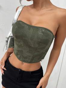 Flirla Casual Summer Printed Tight-Fitting Cropped Tube Top