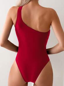 Swim Basics 女士露肩空心扭結連體游泳衣，夏季海灘服裝 - 紅色 - 查看 2