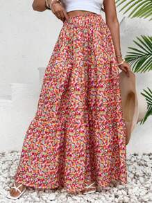 EURMUSE Floral Print A-Line Skirt - Multicolor - View 4