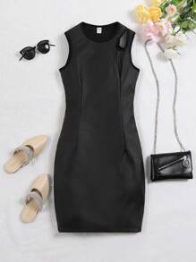 SHEIN Vestido casual sin mangas con cuello redondo y hombro descubierto para adolescente