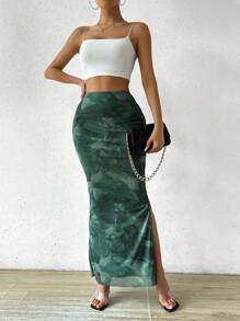 RosyDaze Falda larga con estampado floral y abertura lateral para mujer - Conjunto de ropa para mujer