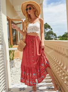 Falda con estampado, abertura y botones en la parte delantera, nueva para el verano - Atuendo para playa y vacaciones