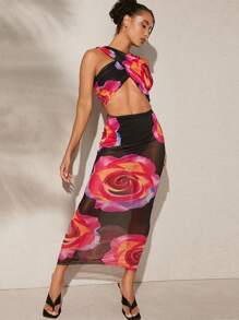 SHEIN Unity Floral Crisscross Neck Cut Out Dress