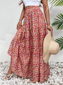 EURMUSE Floral Print A-Line Skirt - Multicolor - View 5