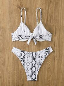SHEIN Swim Set bikini stampato in pelle di serpente da donna Summer Beach - Bianco e nero - Visualizzare 4