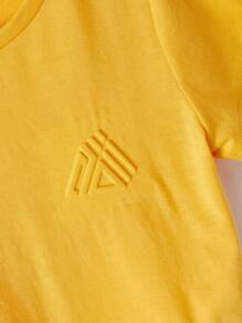 SHEIN Young Boy Joint Sports Geometric Pattern Knitted Short Sleeve T-Shirt With Round Neck