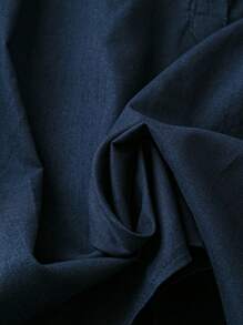 SHEIN LUNE Kích thước lớn Mùa hè Màu thuần Cổ chữ V Giải trí Áo sơ mi Với Cổ áo có khía - Màu xanh lam - Xem 5