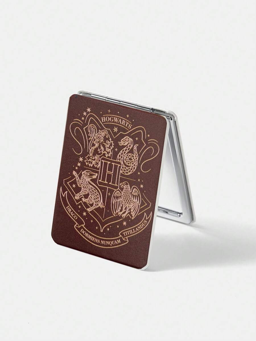 HARRY POTTER X SHEIN Portable Foldable Mirror, Badge Pattern Printing, Gifts,Back To School - Brown - View 1