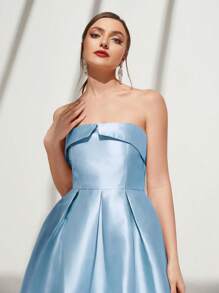 SHEIN Belle Đầm dự tiệc sang trọng không dây màu trơn thời trang dành cho nữ, Đầm dự tiệc cưới bán trang trọng, dự tiệc sinh nhật, tốt nghiệp, dự tiệc về quê - Màu xanh nhạt - Xem 4