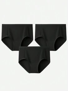 LUVLETTE 3 条装透气棉质基础款高腰黑色三角裤女士内裤 - 全黑，也适合少女、青少年和儿童 - 黑色 - 查看 9