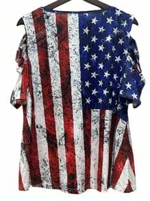 Women's Zipper Flag Independence Day Printed Comfortable Casual Short Sleeved T-Shirt