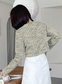 DAZY Business Casual Style Printed Round Neck Short Zip-Up Long Sleeve Jacket,Fall Clothes,Back To School Clothes Plaid - Multicolor - View 4