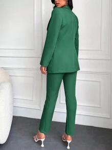 EURMUSE Double Breasted Blazer & Pants - Dark Green - View 2