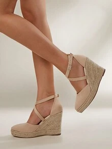 Zapatos de mujer con plataforma de cuerda trenzada hueca color albaricoque y suela gruesa - Albaricoque - Ver 2