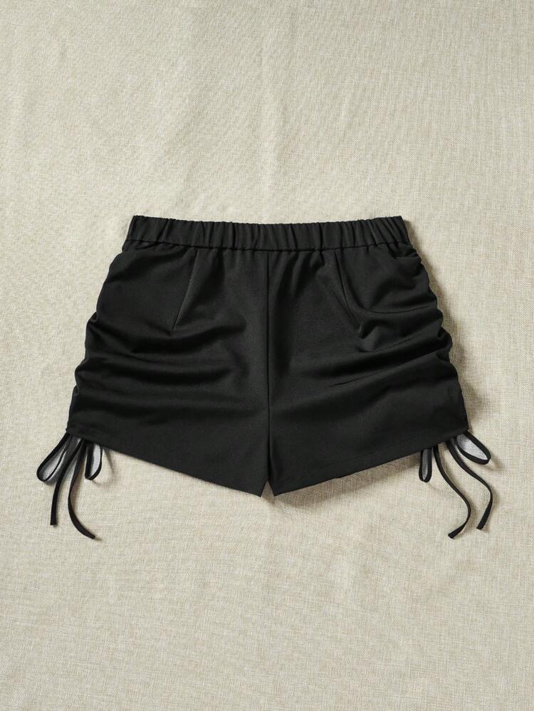 Women's Plus Size Solid Color Shorts With Drawstring Sides