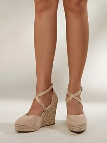 Zapatos de mujer con plataforma de cuerda trenzada hueca color albaricoque y suela gruesa - Albaricoque - Ver 4