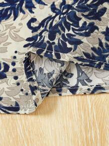 Young Girl's Floral Satin Print Ruffle Armhole Top And Wide Leg Pants With Belt Set