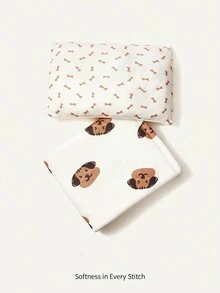 Cozy Pixies 1入組灰色骨頭印花枕套和1 入組灰色小狗頭印花床上用品 - 彩色 - 查看 4